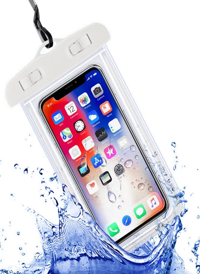 Fully protected sea case, Swimming Bag Waterproof Phone Case, Mobile Pouch PVC Cover Use at Beach or Swimming Pool, with Neck Strap For iPhone, Samsung, Xiaomi, Huawei, Redmi - White - Image 1