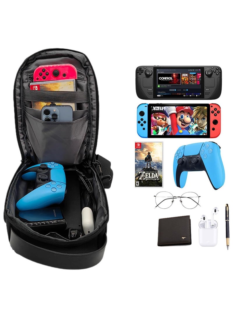XICEN XICEN Cover Case for PlayStation Portal Remote Player,for Steam Deck LCD/OLED,for Rog Ally,for Nintendo Switch,USB Carrying Shoulder Bag,Chest Bag,Backpack (Black)  - Image 5