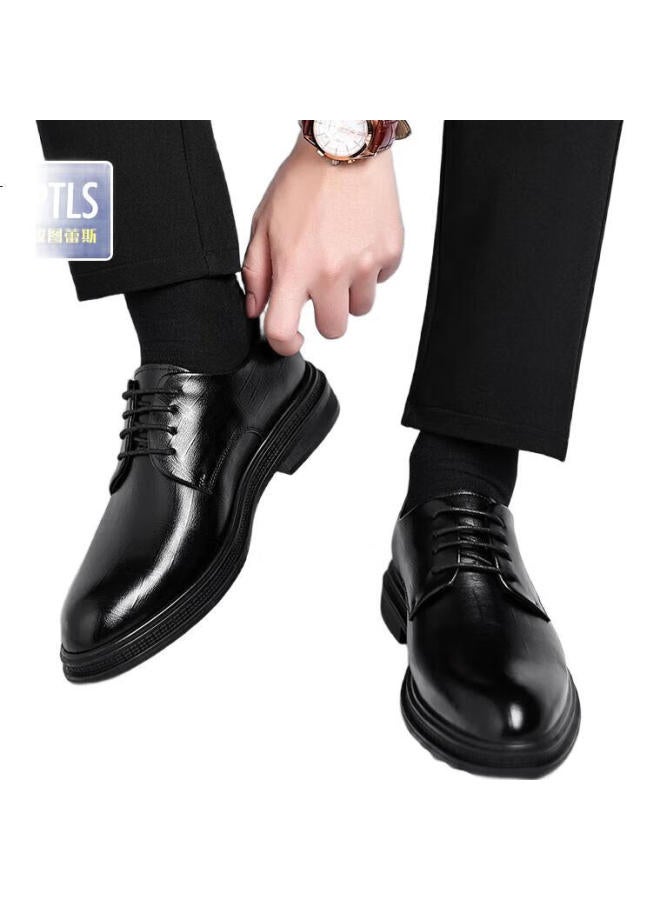 Poitulas Men'S Lace-Up Business Casual Dress Shoes British Derby Wear-Resistant Wedding Shoes Men 9116 Black 40 - Image 2