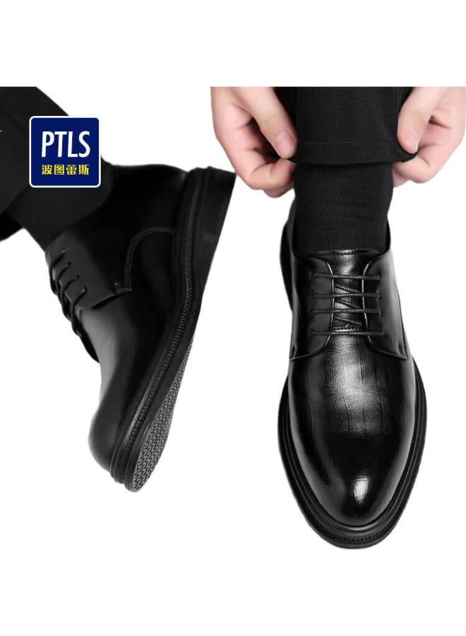Poitulas Men'S Lace-Up Business Casual Dress Shoes British Derby Wear-Resistant Wedding Shoes Men 9116 Black 40 - Image 3