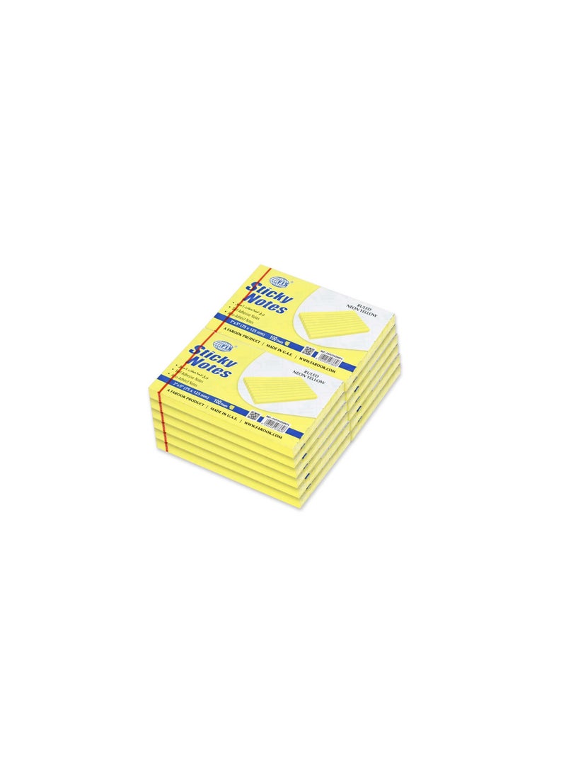 FIS Sticky Note Pad 3X5 inches Pack of 12 Ruled Neon Yellow FSPO3X5RNYL - Image 2