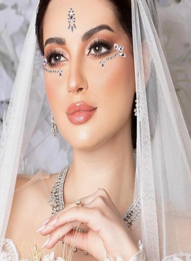 6 Sheets Face Gems Stickers Women Diamond Forehead Sticker Colorful Rhinestones Pearl Flowers Butterfly Decoration Birthday Festival Party Self-Adhesive Body DIY Art Decals (White) - Image 5