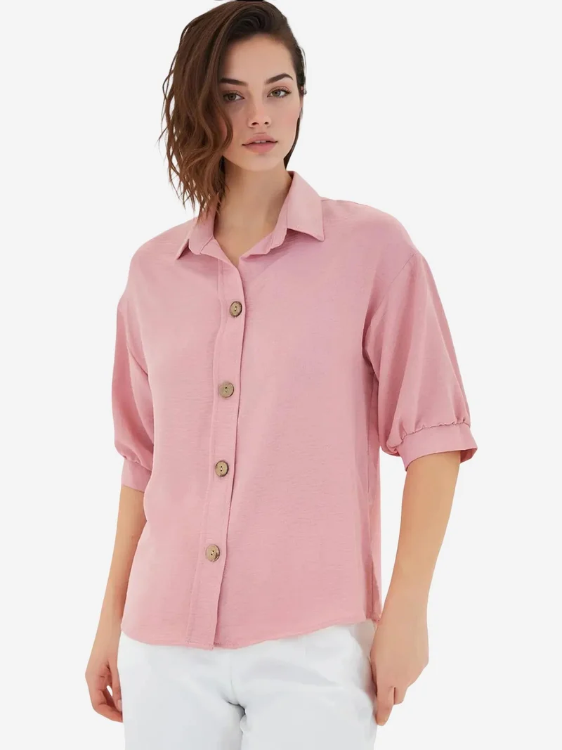 بيغ دارت قميص كريب واسع بأزرار