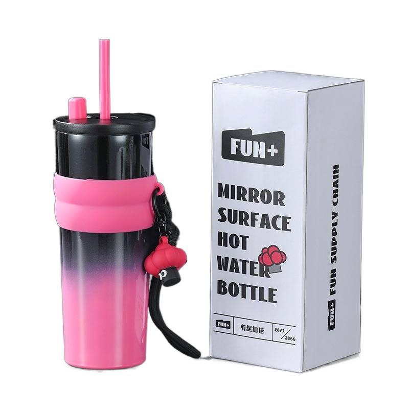 710 ml Stainless Steel Coffee Mug with Grab Handle and Straw Top in with Ceramic Lining and Cup Holder Friendly - Image 1
