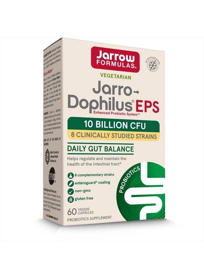 jarrow formulas Jarro-Dophilus EPS - Daily Gut Balance Probiotic - 10 Billion CFU - 60 Veggie Caps - 30 Servings - 8 Clinically Studied Strains - Regulate & Maintain Intestinal Tract Health - Image 1