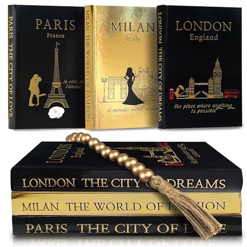 SIMPLIFY ASTHETIC - Decorative Books Set of 3 with Golden Garland Bead - Decorative Books for Coffee Table, Home Decor - Designer Books Decor Set - Faux Books for Bookshelf - Image 1