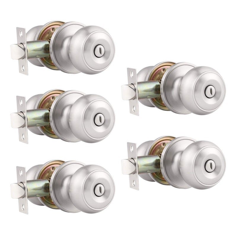 Probrico 5 Pack Round Privacy Door Knob(Thumb Turn Lock on The Inside), Keyless Doorknobs Interior/Exterior Lockset,Privacy Knobs for Bedroom/Bathroom,Satin Nickel Modern Design Door Hardware - Image 1