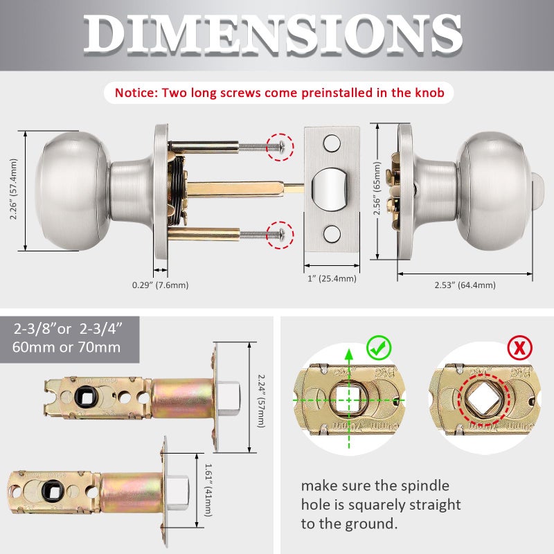 Probrico 5 Pack Round Privacy Door Knob(Thumb Turn Lock on The Inside), Keyless Doorknobs Interior/Exterior Lockset,Privacy Knobs for Bedroom/Bathroom,Satin Nickel Modern Design Door Hardware - Image 5