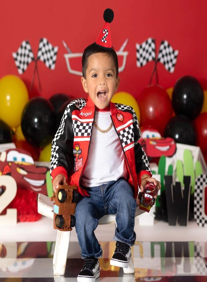 Jissoo Race Car 2nd Birthday Hat - Two Fast Birthday Party Decorations,Red Vintage Racing Cone Hat,Racing Second Cake Smash Photo Props,Little Racer Party Crown Headwear (2nd) - Image 3
