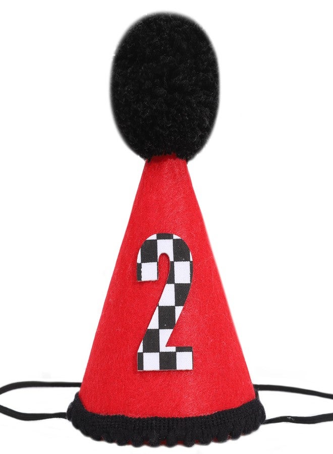 Jissoo Race Car 2nd Birthday Hat - Two Fast Birthday Party Decorations,Red Vintage Racing Cone Hat,Racing Second Cake Smash Photo Props,Little Racer Party Crown Headwear (2nd) - Image 1