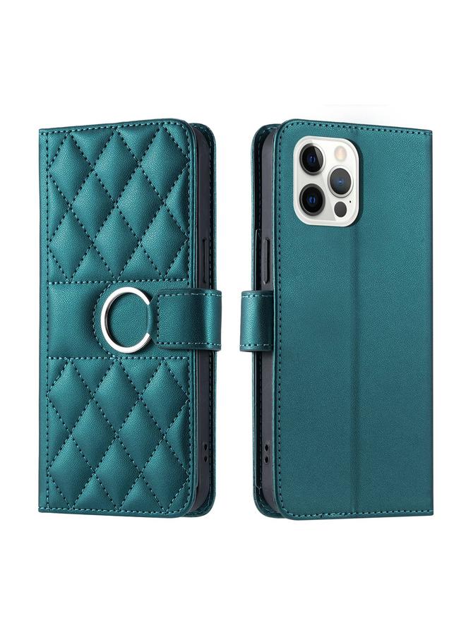 زبون جراب لهاتف iPhone 12 / 12 Pro جراب هاتف جلدي بمشبك حلقي على شكل معين - Image 1