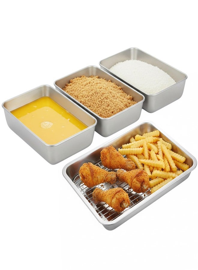 GOVNPJ Set of 3 Breading Pans, Chicken Cutlet Dredging Trays with Stainless Steel Oil Filter Tray Breading Trays for Cooking, Food Prep for Preparing Bread-Crumb Dishes, Panko, Schnitzel - Image 1