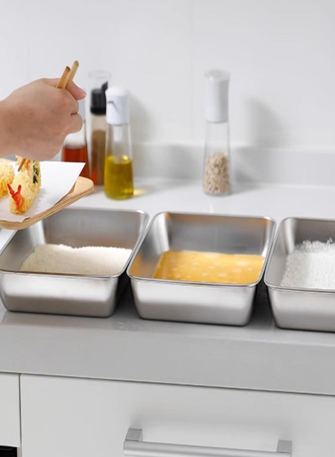 GOVNPJ Set of 3 Breading Pans, Chicken Cutlet Dredging Trays with Stainless Steel Oil Filter Tray Breading Trays for Cooking, Food Prep for Preparing Bread-Crumb Dishes, Panko, Schnitzel - Image 3