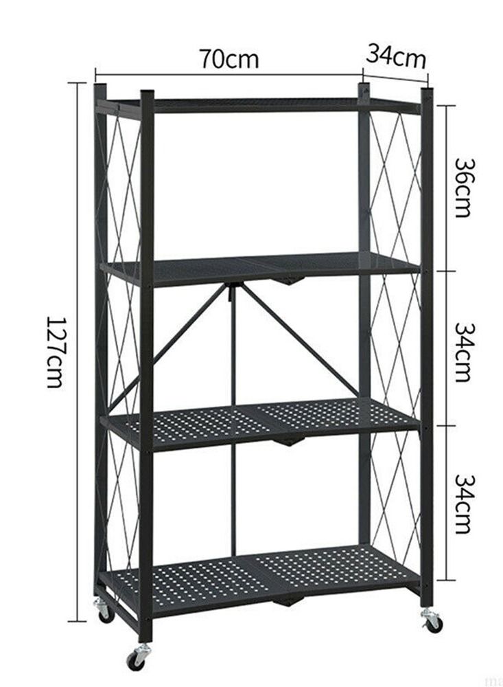 BLOOMING TIME 4 Tier Kitchen Storage Rack Organizer Foldable Shelf With Rolling Wheels - Image 2