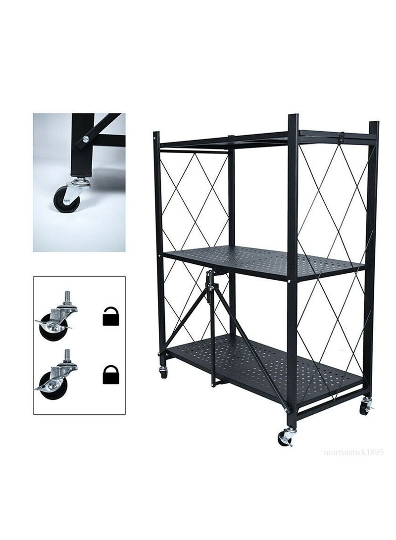 BLOOMING TIME 4 Tier Kitchen Storage Rack Organizer Foldable Shelf With Rolling Wheels - Image 3