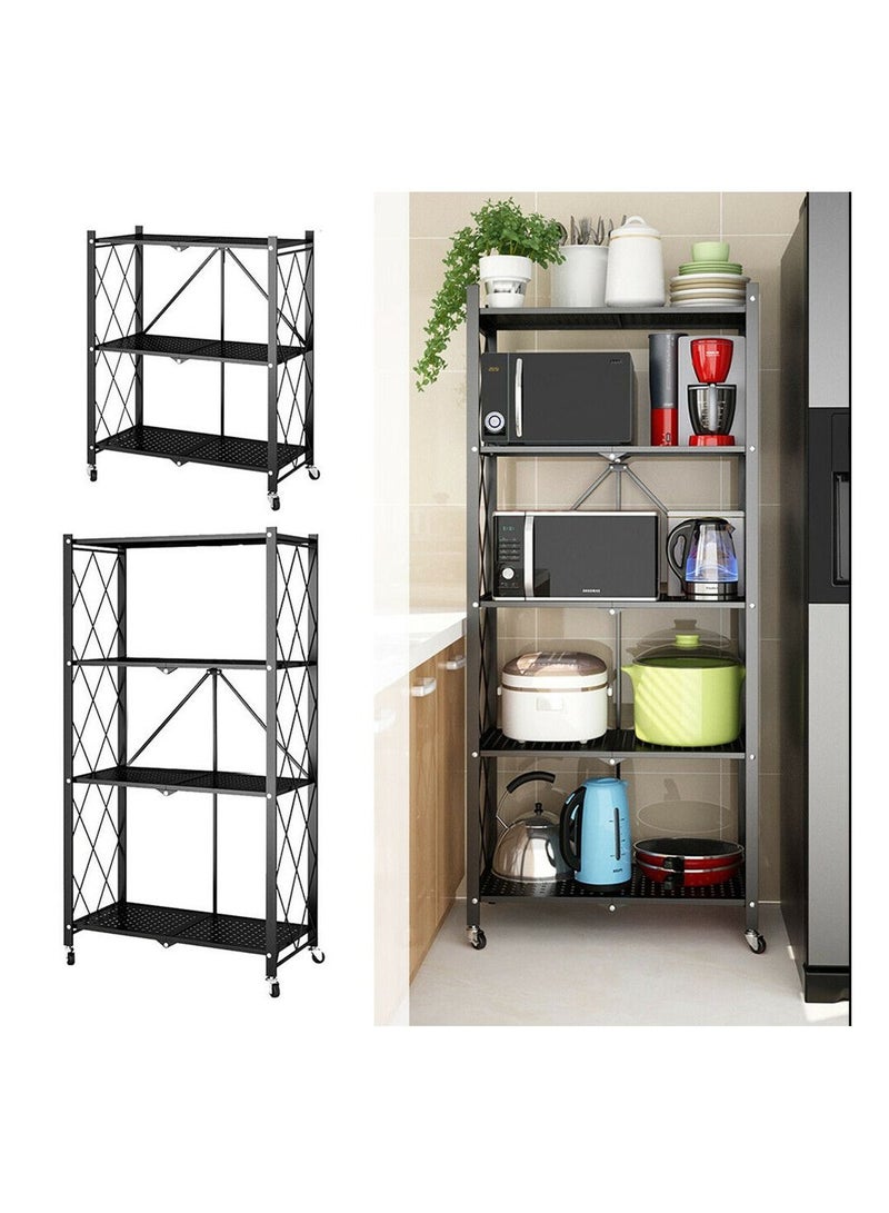 BLOOMING TIME 4 Tier Kitchen Storage Rack Organizer Foldable Shelf With Rolling Wheels - Image 1