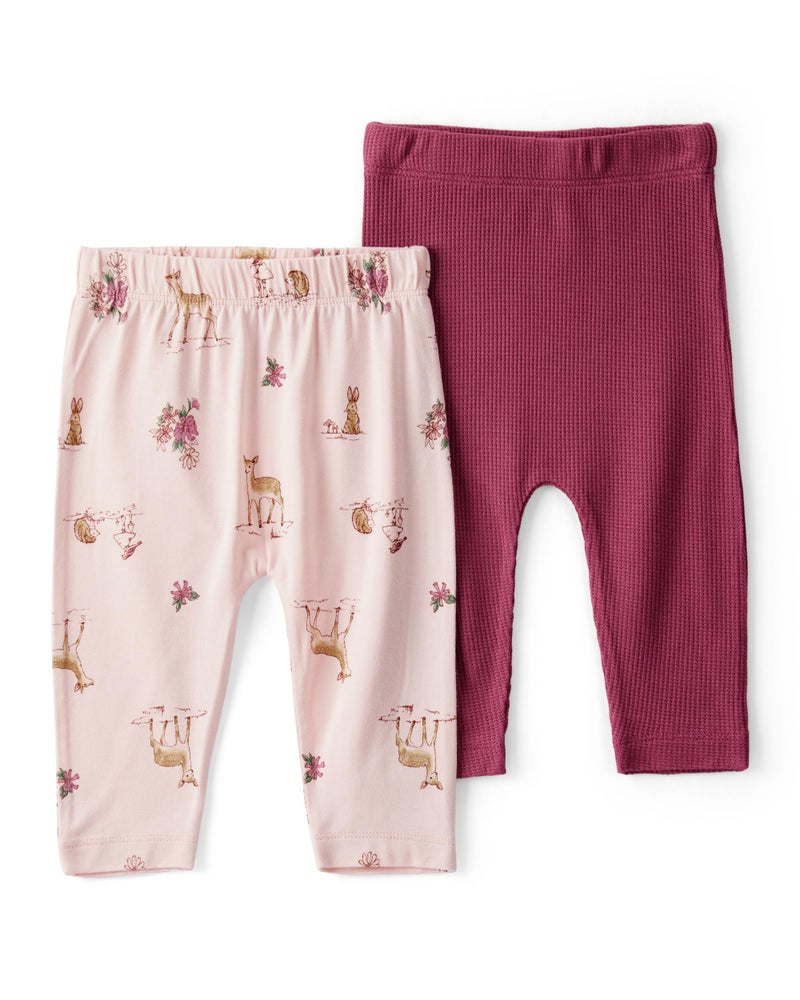 Carter's Girl PurelySoft 2-Pack Pant, Burgundy Deer Print, 24M - Image 1