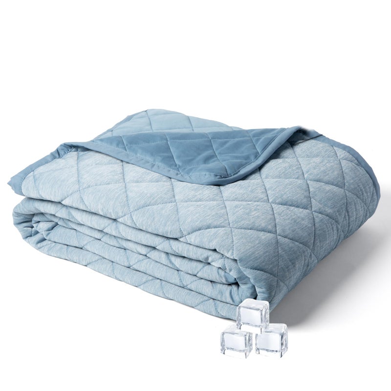 Brookstone Cooling Blanket Queen Size â€“ Cooling Down Alternative Blanket for Hot Sleepers, Reversible Cool Touch Fiber, Quilted, Lightweight, Blue - Image 1