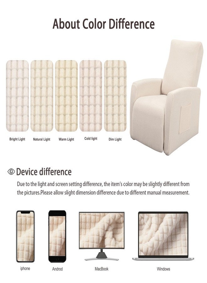 سيرتشي غطاء كرسي استرخاء من قماش الجاكار، 4 قطع، غطاء صغير لكرسي الاسترخاء مناسب لمقاعد المسرح المنزلي مع قاعدة مطاطية، واقي كرسي استرخاء مزود بجيب، بيج - Image 4