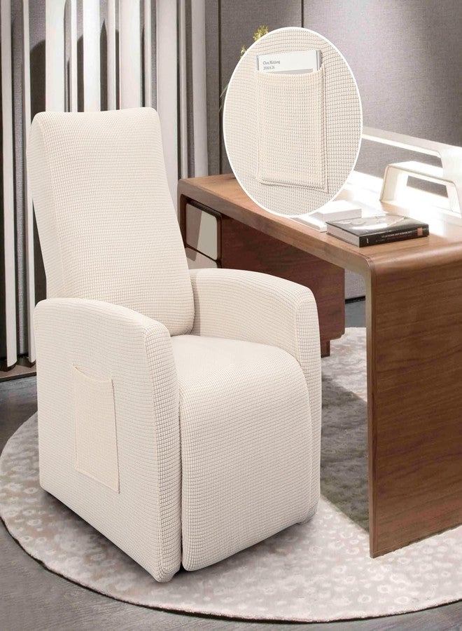 سيرتشي غطاء كرسي استرخاء من قماش الجاكار، 4 قطع، غطاء صغير لكرسي الاسترخاء مناسب لمقاعد المسرح المنزلي مع قاعدة مطاطية، واقي كرسي استرخاء مزود بجيب، بيج - Image 3