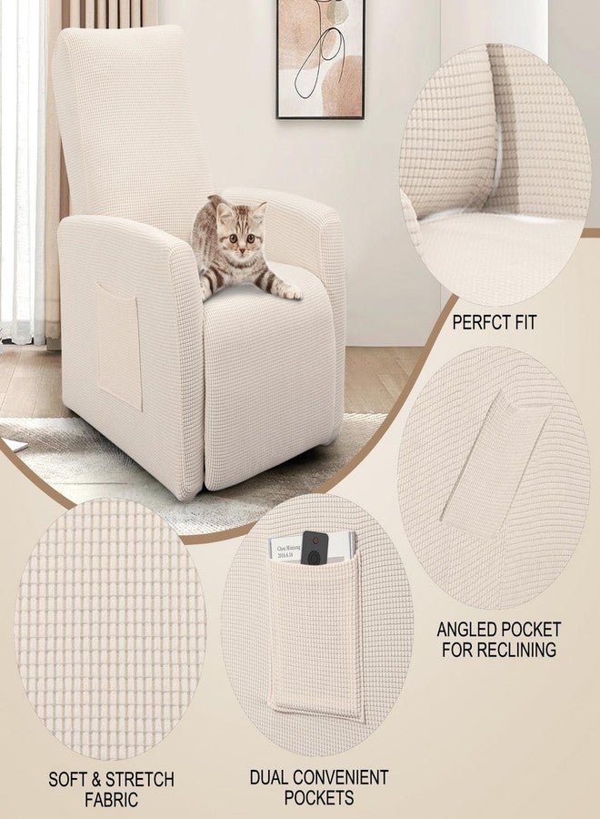 سيرتشي غطاء كرسي استرخاء من قماش الجاكار، 4 قطع، غطاء صغير لكرسي الاسترخاء مناسب لمقاعد المسرح المنزلي مع قاعدة مطاطية، واقي كرسي استرخاء مزود بجيب، بيج - Image 5