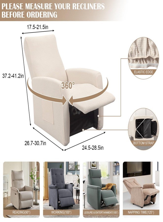 سيرتشي غطاء كرسي استرخاء من قماش الجاكار، 4 قطع، غطاء صغير لكرسي الاسترخاء مناسب لمقاعد المسرح المنزلي مع قاعدة مطاطية، واقي كرسي استرخاء مزود بجيب، بيج - Image 2