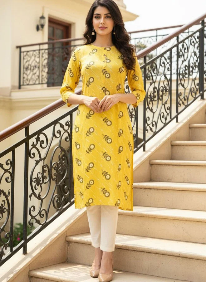 Floral Printed Yellow Kurta for Women