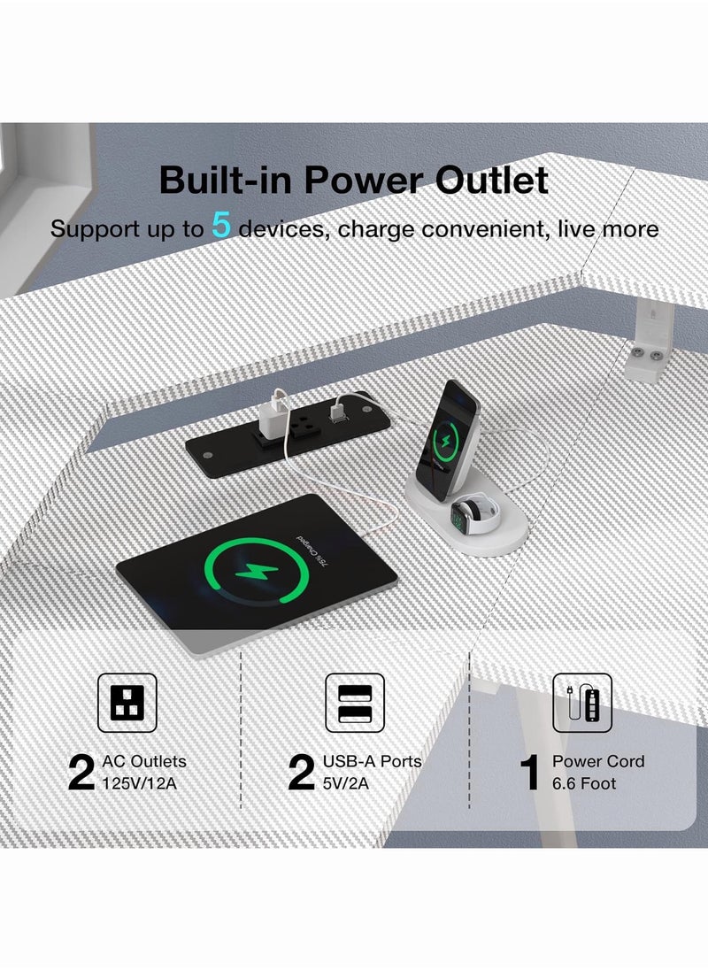 Chulovs Chulovs Gaming Desk 126Cm With Led Strip & Power Outlets, L-Shaped Corner Desk Carbon Fiber Surface With Monitor Stand, Table With Cup Holder, Headphone Hook 126X126X91 Cm  - Image 2
