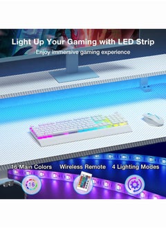 تشولوفز مكتب ألعاب Chulovs مقاس 126 سم مزود بشريط LED ومنافذ طاقة، وسطح من ألياف الكربون على شكل حرف L مع حامل شاشة، وطاولة مع حامل أكواب، وخطاف لسماعة الرأس  - Image 4