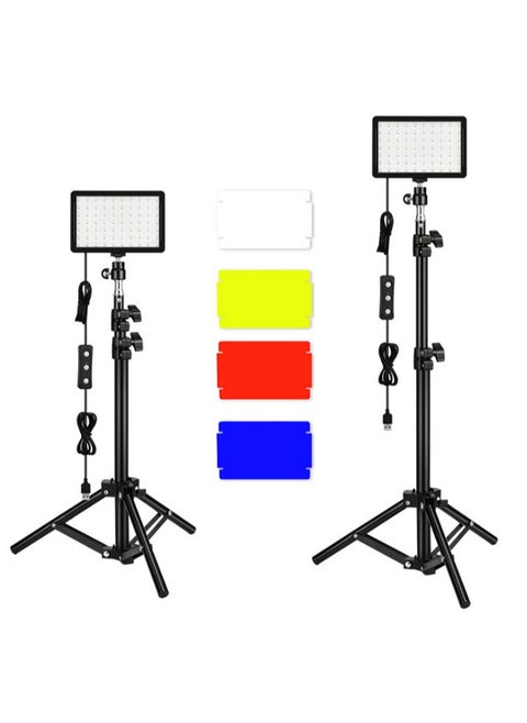 2 Packs Dimmable 5600K USB LED Video Light with Adjustable Tripod Stand/Color Filters for Tabletop/Low Angle Shooting, Colorful LED Lighting, Product Portrait Video Photography
