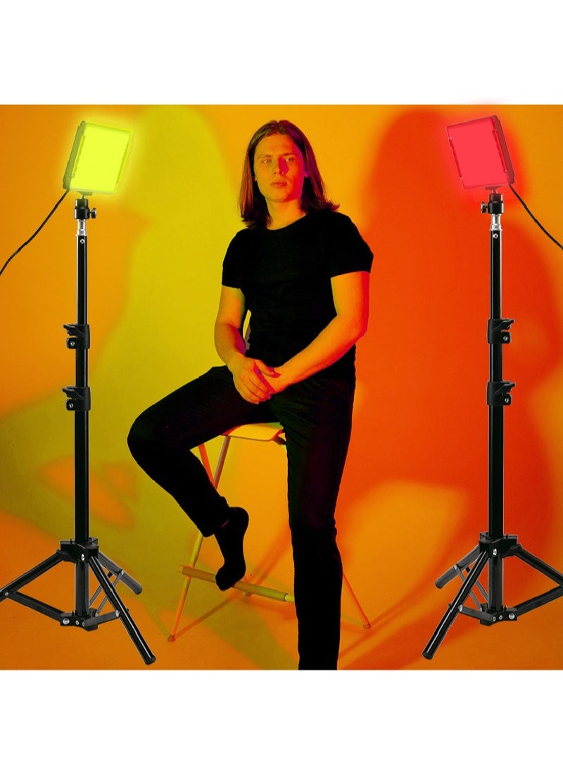 FlashHawk - 2 Packs Dimmable 5600K USB LED Video Light with Adjustable Tripod Stand/Color Filters for Tabletop/Low Angle Shooting, Colorful LED Lighting, Product Portrait Video Photography - Image 1