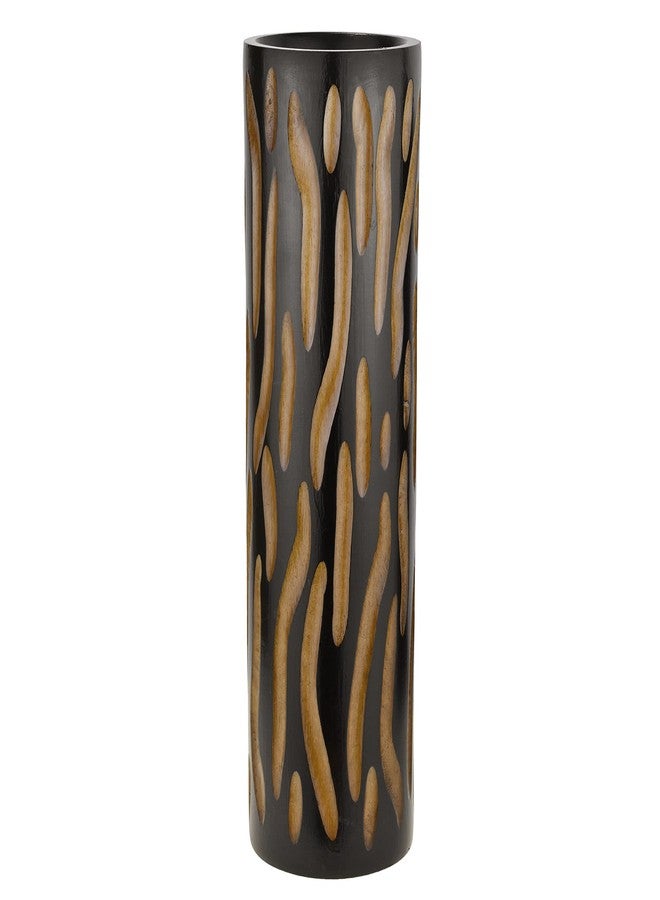 AeraVida Eco-Chic Hand Carved Brown 14-inch Cylinder Mango Tree Wood Vase | Tall Wooden Flower Vase | Home Decor - Image 2