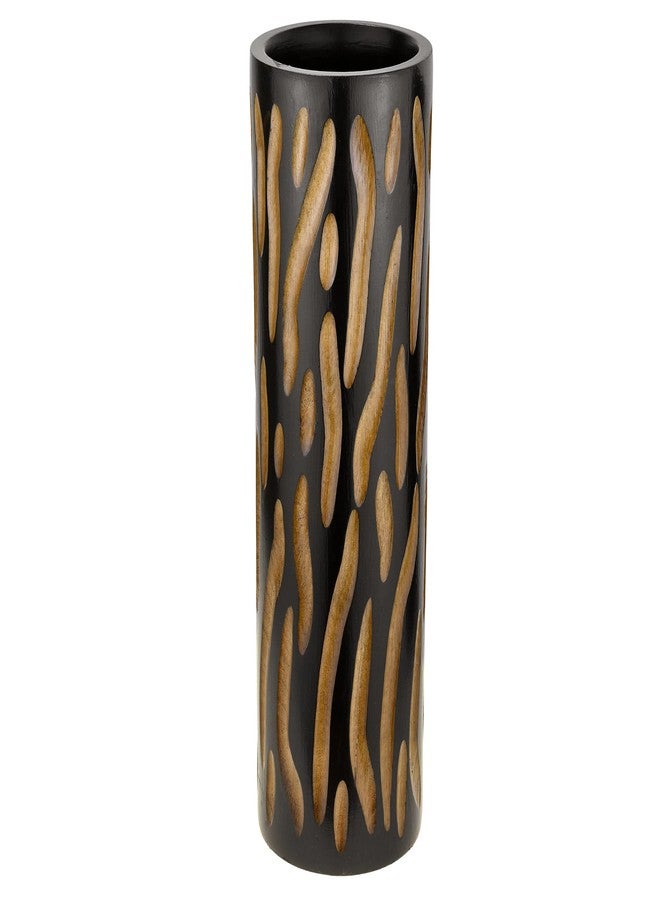 AeraVida Eco-Chic Hand Carved Brown 14-inch Cylinder Mango Tree Wood Vase | Tall Wooden Flower Vase | Home Decor - Image 1