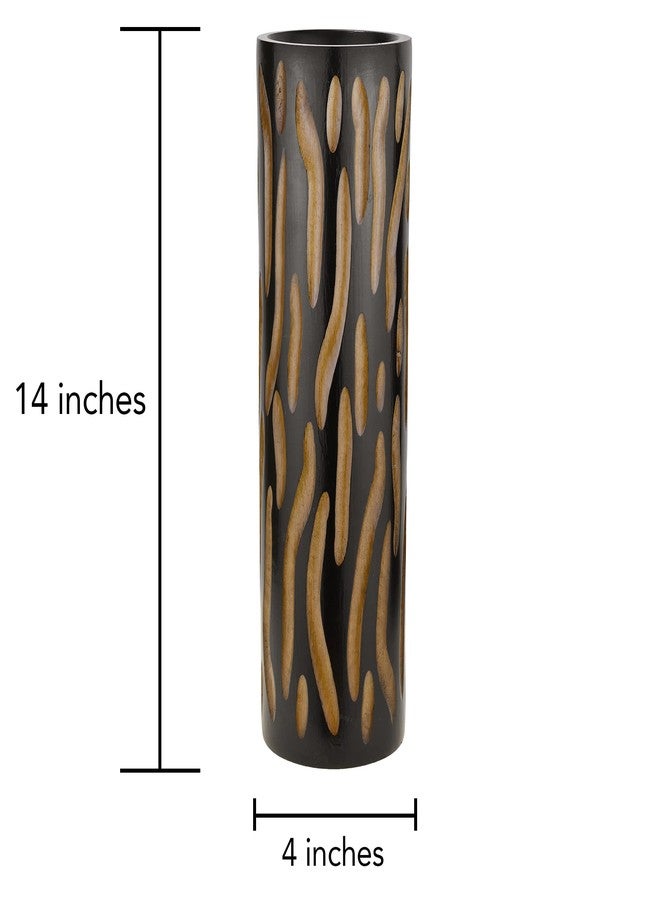 AeraVida Eco-Chic Hand Carved Brown 14-inch Cylinder Mango Tree Wood Vase | Tall Wooden Flower Vase | Home Decor - Image 5