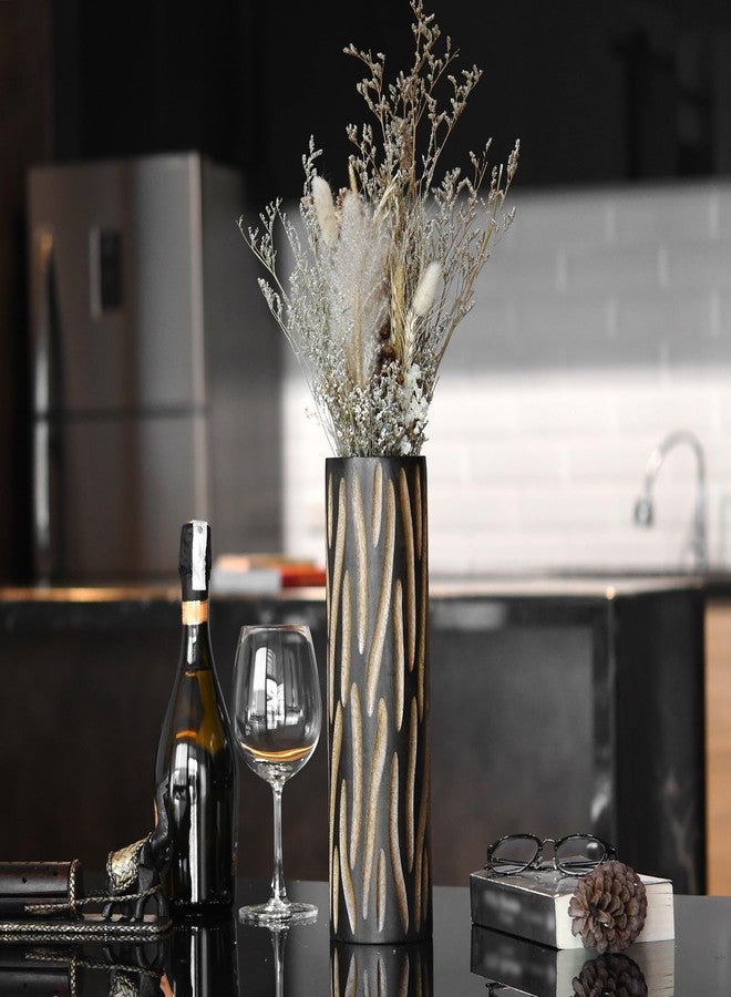 AeraVida Eco-Chic Hand Carved Brown 14-inch Cylinder Mango Tree Wood Vase | Tall Wooden Flower Vase | Home Decor - Image 4