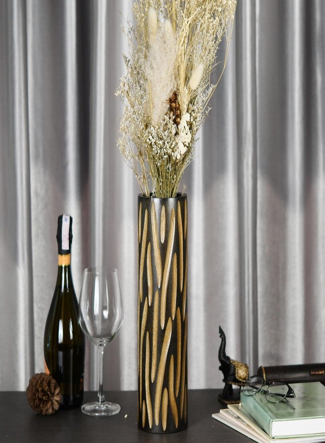 AeraVida Eco-Chic Hand Carved Brown 14-inch Cylinder Mango Tree Wood Vase | Tall Wooden Flower Vase | Home Decor - Image 3