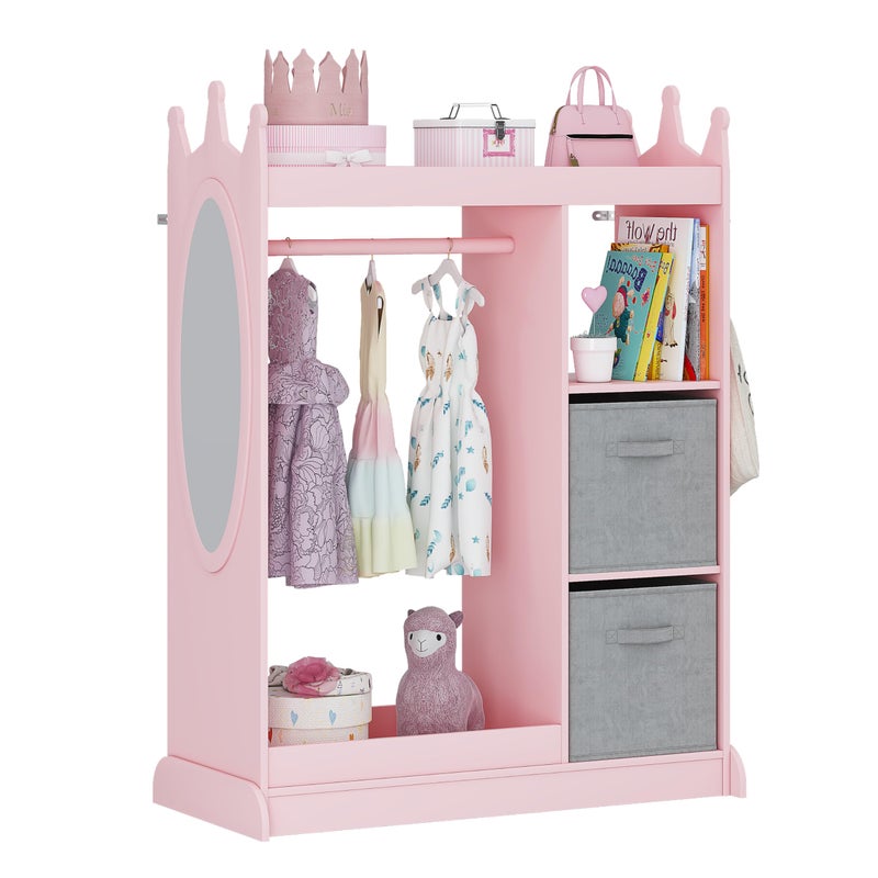 UTEX Kids Armoire Wardrobe Closet with Mirror and Storage Bin Pink 334 in W x 1575 in D x 445 in H