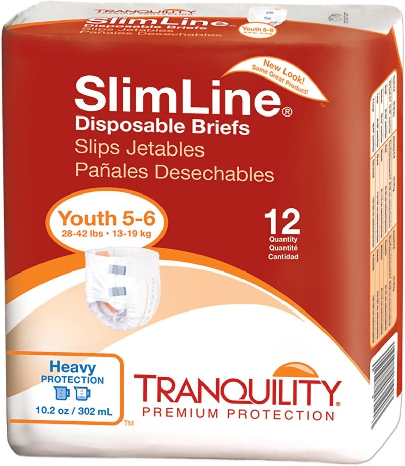 Tranquility Slimline Original Adult Disposable Brief Youth Incontinence Care with a Slimmer Fit Peach Mat Core Kufguard Technology for Max Comfort LatexFree 109oz Capacity 12ct Bag - Image 1
