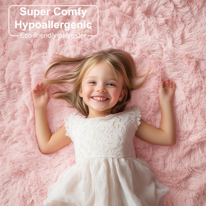 PAGISOFE Pink Rugs for Girls Bedroom 4x6 Ft Fluffy Cute Girls Room Decor Aesthetic Area Rugs Kawaii Baby Nursery Rugs Plush Playroom Shag Teen Girl Rug Thick Fur Dorm Rug Living Room Carpet - Image 3