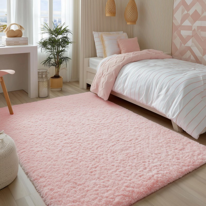 PAGISOFE Pink Rugs for Girls Bedroom 4x6 Ft Fluffy Cute Girls Room Decor Aesthetic Area Rugs Kawaii Baby Nursery Rugs Plush Playroom Shag Teen Girl Rug Thick Fur Dorm Rug Living Room Carpet - Image 1