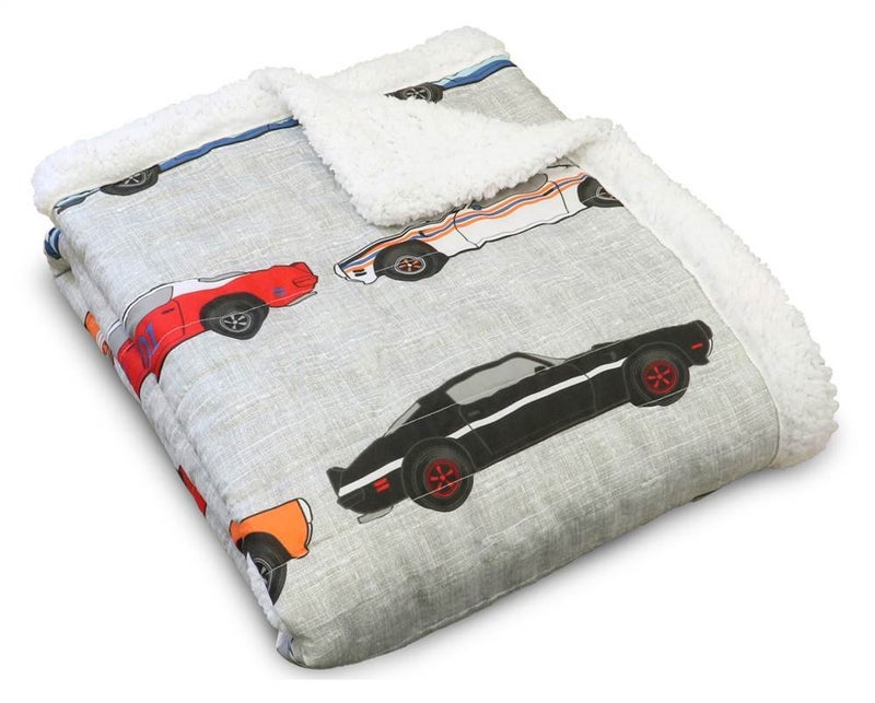 Lush Decor Lush Decor Cars Throw  Fuzzy Reversible Sherpa Blanket with Racing Print Design for Kids60 x 50 Blue  Orange 