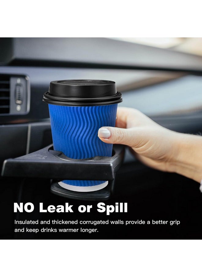 Ginkgo Ginkgo Disposable To Go Coffee Cups with Lids 12 oz 100 Pack, Double Wall Ripple Insulated Blue Paper Cups for Hot Beverage, Chocolate, Cocoa and coffee  - Image 5