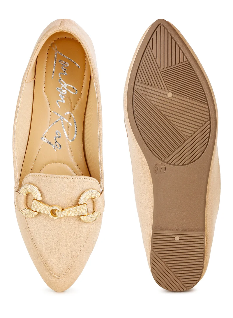 London Rag Horsebit Detail Flexible Loafers in Beige