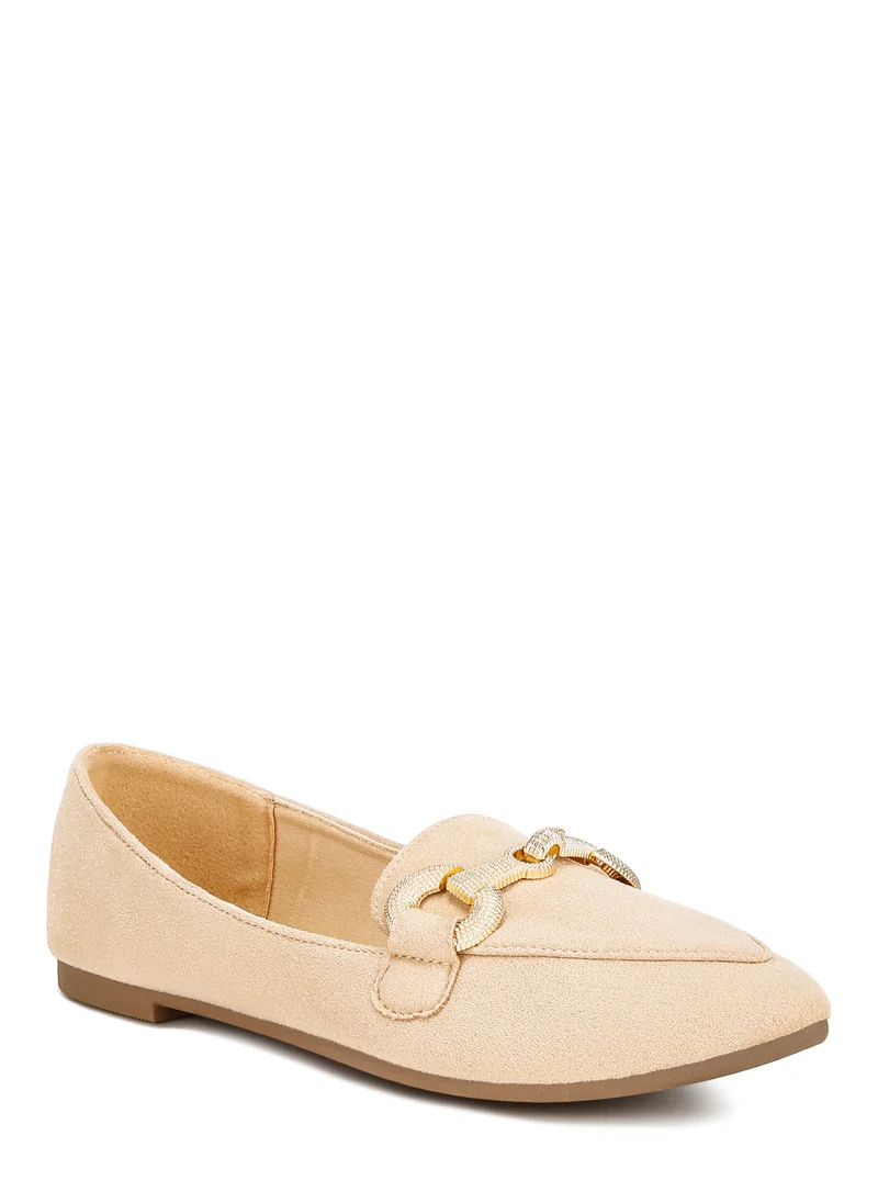 London Rag Horsebit Detail Flexible Loafers in Beige