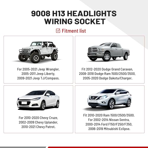 RED WOLF محول مصباح هالوجين H13 9008 من RED WOLF 3 دبابيس ذكر وأنثى مع موصلات سلكية - Image 5