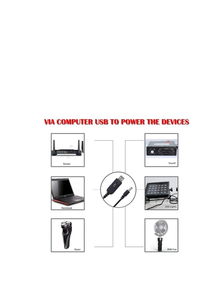 طاقة USB بتيار مستمر 5 فولت الى 12 فولت، كيبل مزود طاقة USB مع مقبس تيار مستمر 5.5 × 2.1 ملم لمروحة إضاءة LED ومكبرات الصوت ، (روتر، محول الشحن، مكبر صوت)  - Image 2