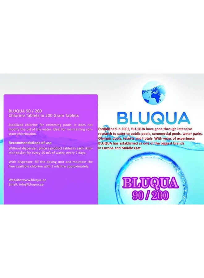 Royal Apex Bluqua Slow-Dissolving Chlorine Tablets 1Kg Pool And Spa Water Bacteria Algae Disinfection Treatment With Sunlight/Uv Protection Tcca 3" 200G X 5 Pcs Made In Eu 5 Tin 25 Tablet - Image 2