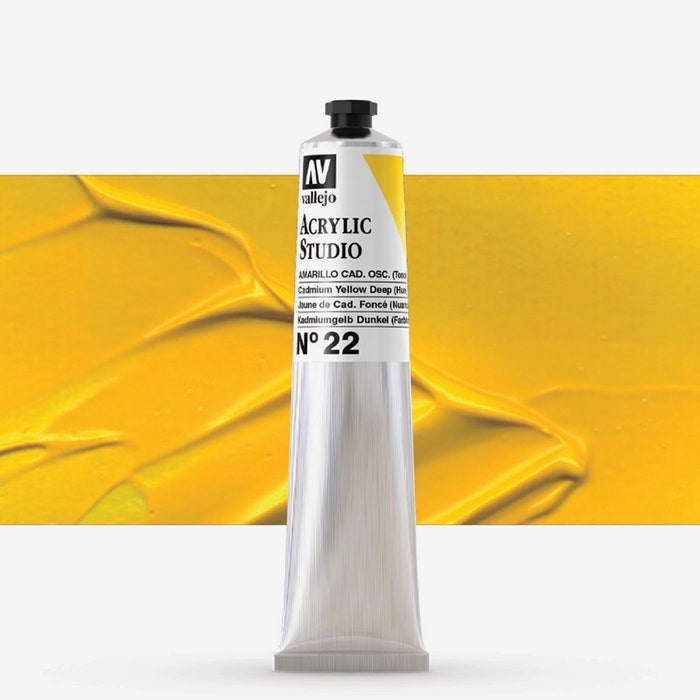 Vallejo Professional Acrylic Paint for Artists & Studios – Cadmium Yellow Light (Hue), High Pigment, Smooth Coverage on Canvas & Wood – 58ml - Image 1