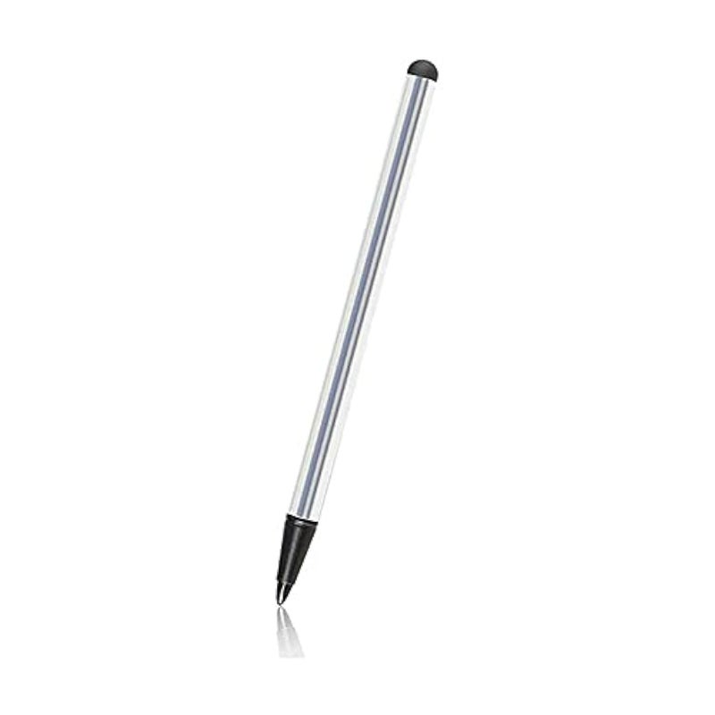2 in 1 stylus Model Thick rubber tip for all smart tocuh screen and Thin rigid hard tip onl for resistive screens like POS machine One Pen (Silver)