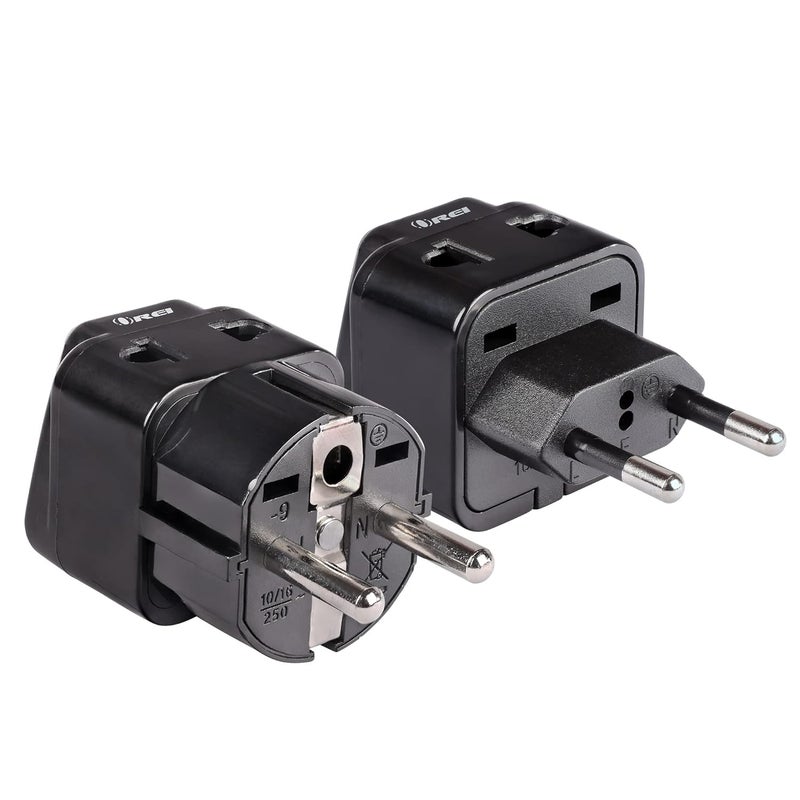 OREI Europe Adapter Set Schuko Type EF Type C Universal to Europe Travel Adapter 2 in 1 CE Certified RoHS Compliant Works in Most of Europe Albania Austria Belgium Greece - Image 1